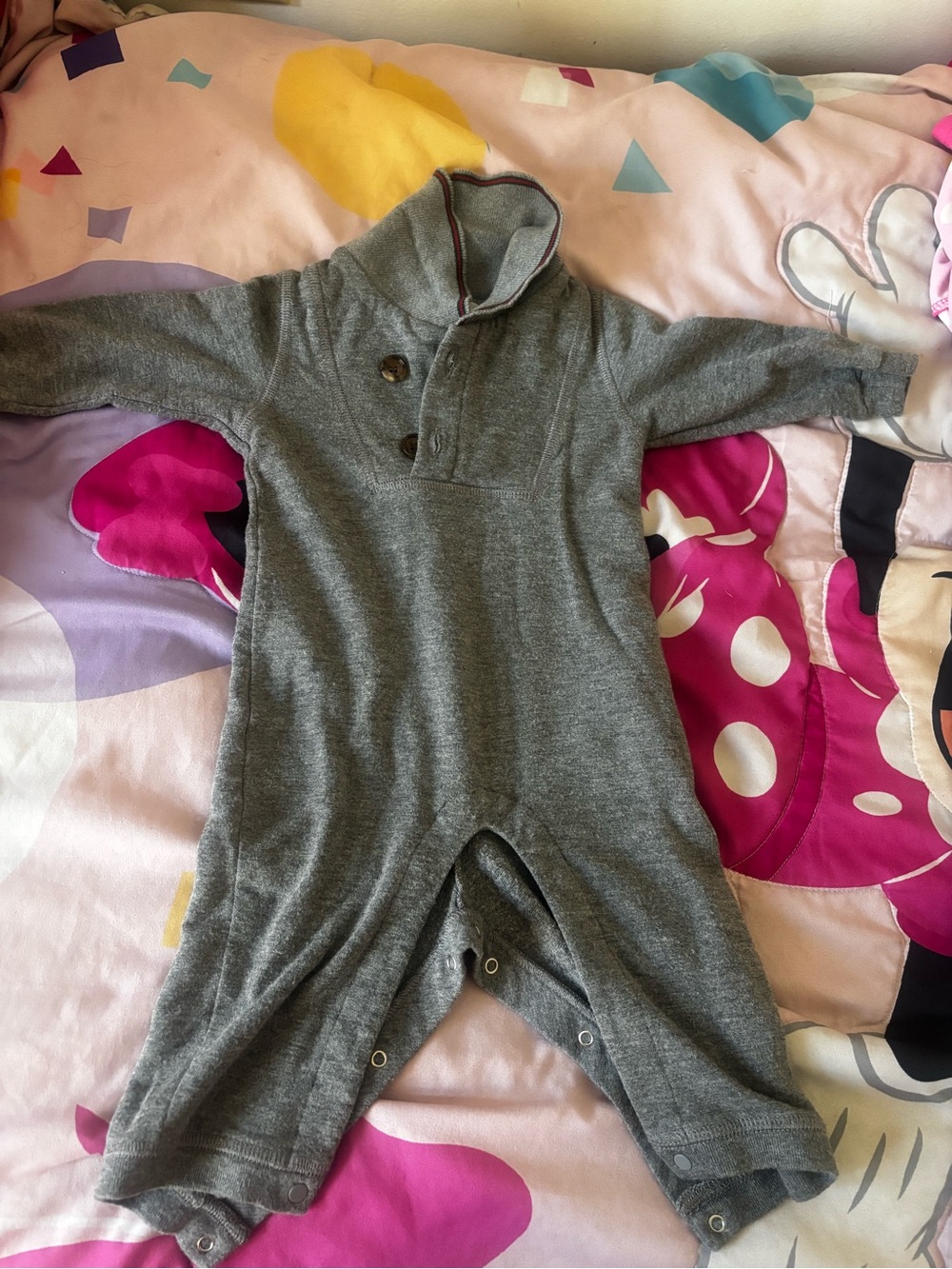 Gucci Gray Knit Baby One-Piece Romper with Mock Collar